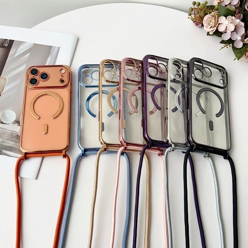 Luxury Plating Case - Luxuriöse Halskettenschnur Lanyard Magnetische Klare Handyhülle