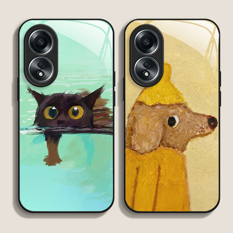 Phone Cases Yellow - Ölgemälde Gelber Hund Schwarze Katze Gehärtetes