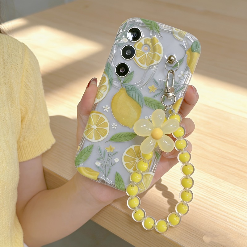 Phone Cases Yellow - Gelbe Zitronenblüten-Handyhülle mit Schlüsselband für Samsung