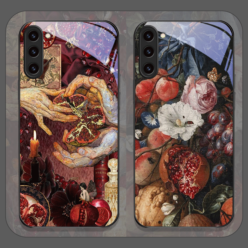 Phone Cases Samsung S23 - Luxuriöse Granatapfel-Blumenmuster-Handyhülle aus gehärtetem Glas für