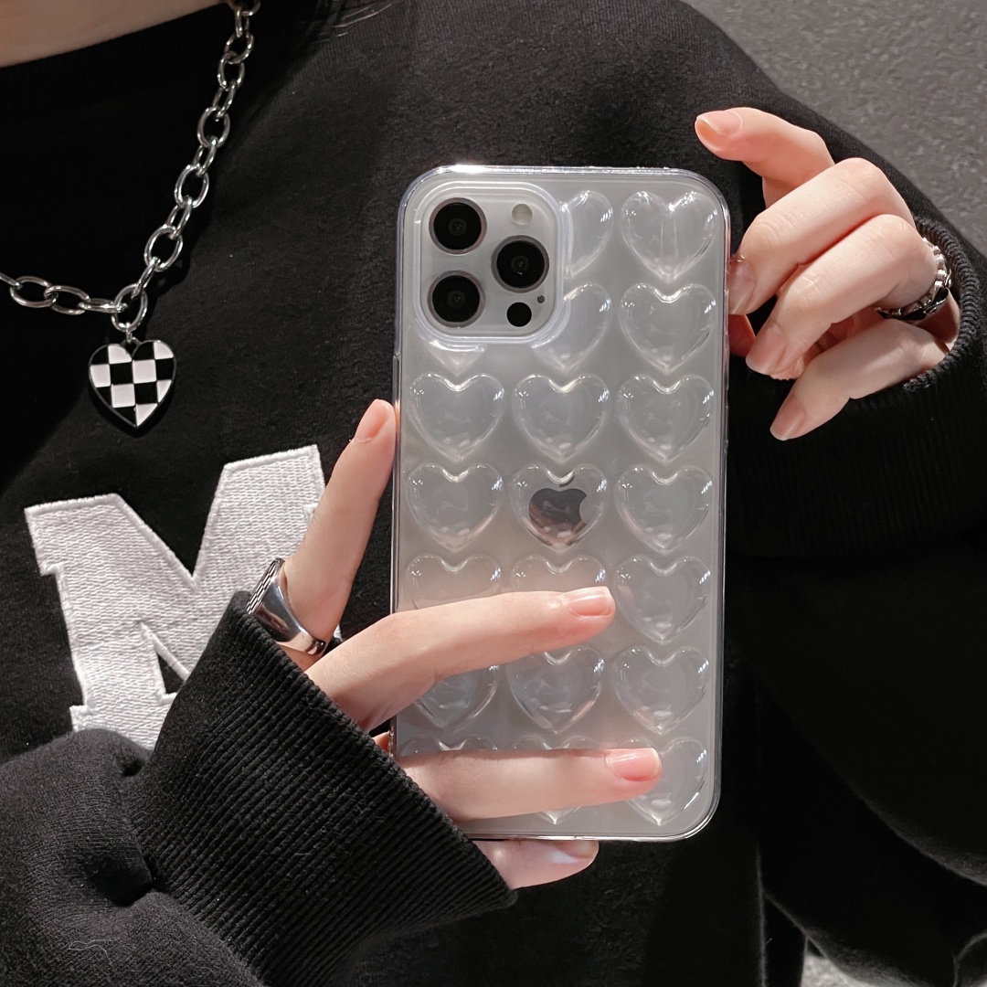 Phone Cases Junk - Transparente 3D-Herz-weiche TPU-Telefonhülle für iPhone 16