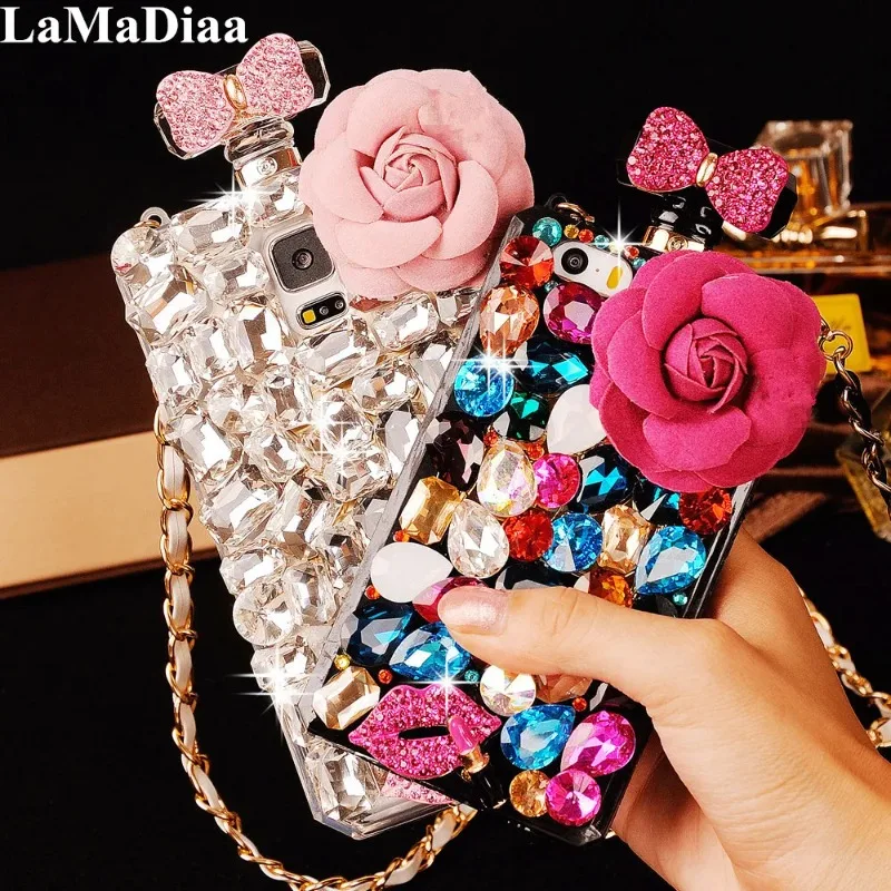 Phone Cases Junk - Luxuriöse DIY-Diamant-Blumen-Parfümflasche mit Kette und Umhängeband