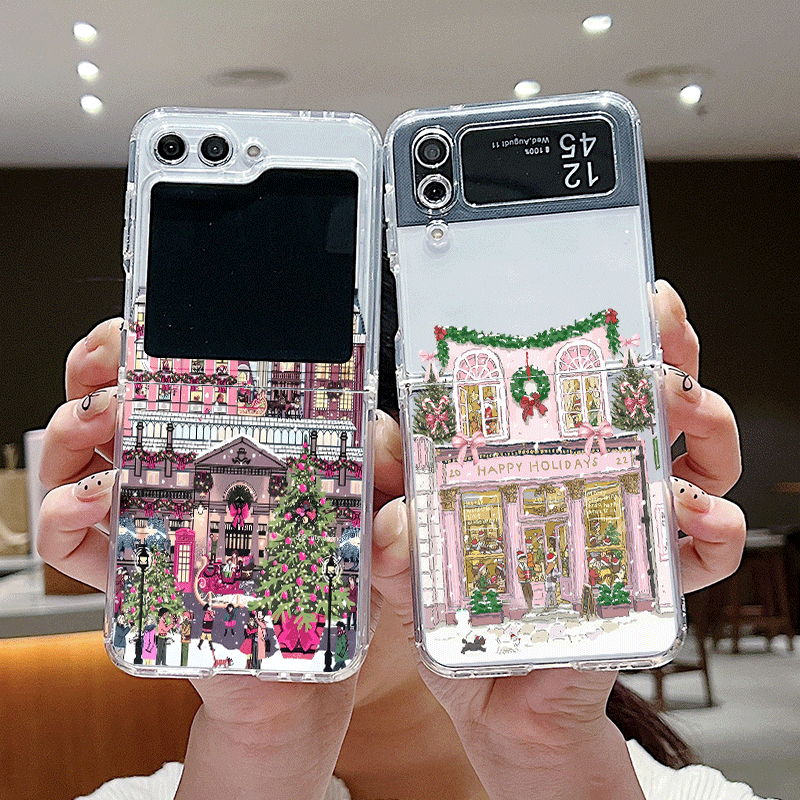Phone Cases Z Flip 5 - Ländliches Gebäude Schnee Landschaft Weihnachten Klare