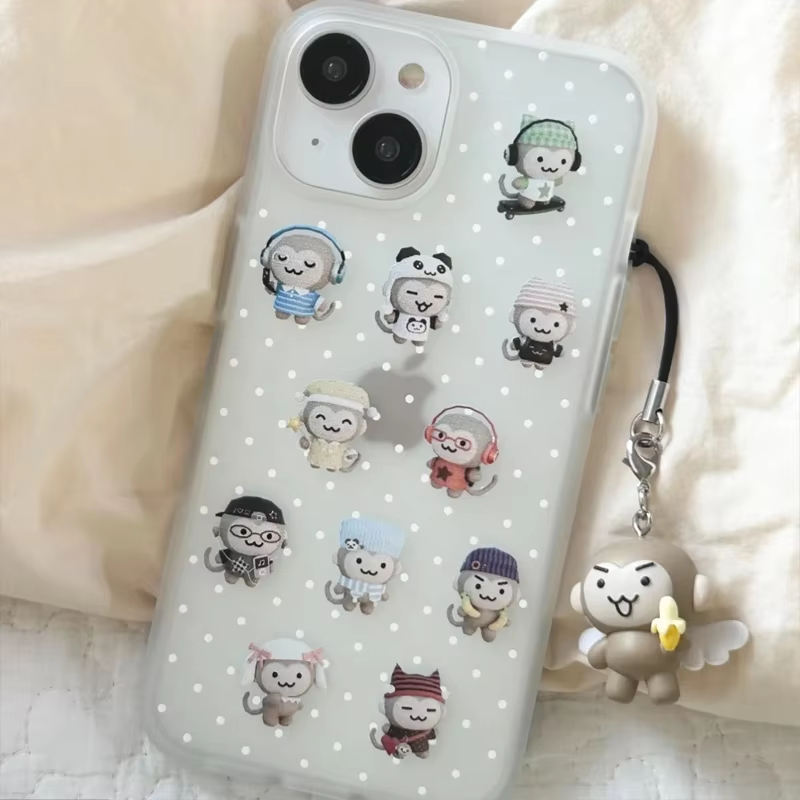 Phone Cases Iphone 15 - Einfache Kawaii Affen-Handyhülle mit weißen Tupfen
