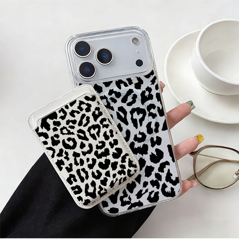 Phone Cases That Hold Cards - Schwarzes Leopardenmuster für MagSafe Wallet Magnetische