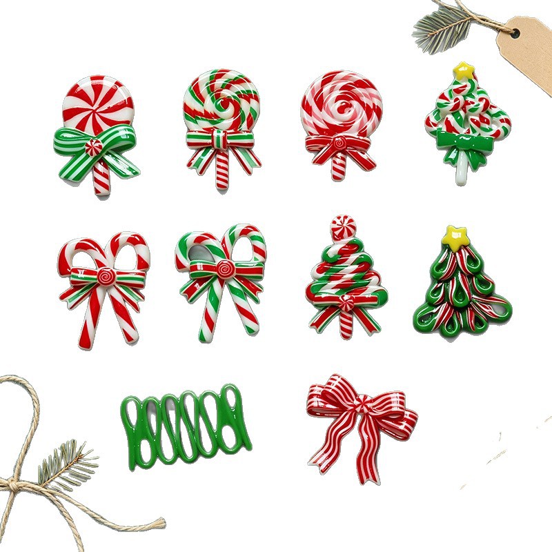 Phone Cases Junk - 5 Stück Weihnachts-Harz-Accessoires: Gestreifter Bonbon-Lollipop-Baum, Schleife,
